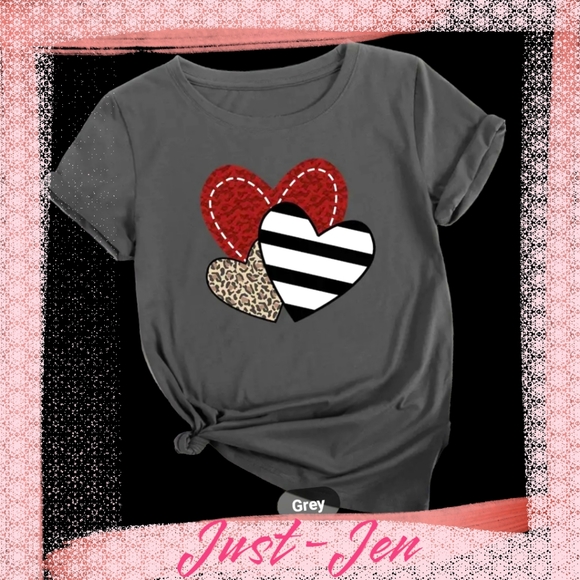 Casual Grey Fashion Heart Design Pattern Graphic Print T- Shirt Top. NWT Sz. XXL - Picture 2 of 11